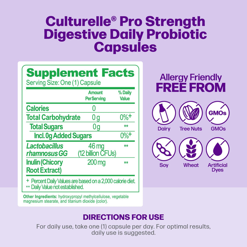 Culturelle Pro Strength Daily Probiotics For Digestive Health (2 Month Supply) with Prebiotics for Women & Men, Supports Occasional Diarrhea, Gas & Bloating, Gluten & Soy Free, 60 Count Unflavored 60 Count (Pack of 1)