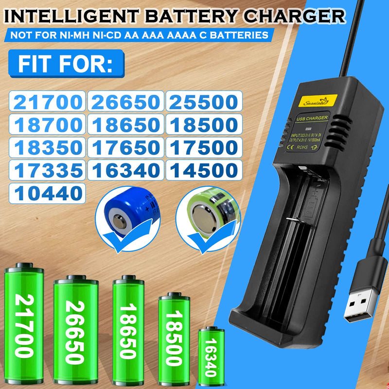 [Australia] - 18650 Battery Charger,Single-Slot Intelligent Battery Charger for 3.7V Li-ion 18650,26650,21700,18500,18350,16650 Rechargeable Battery (not Including Battery Fit 3.7v battery 