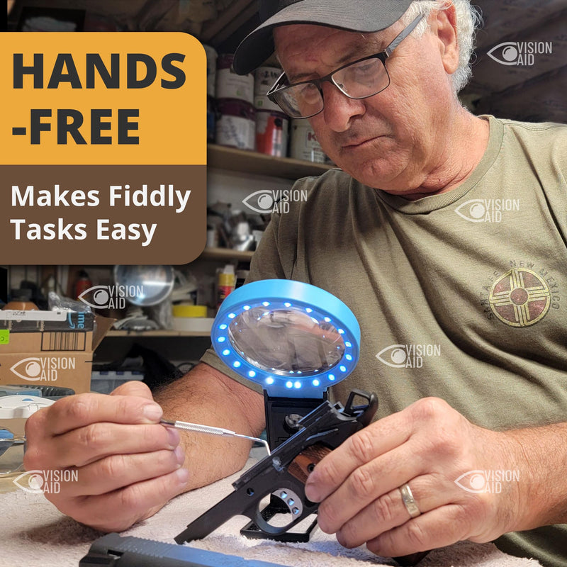 [Australia] - VisionAid 30X Hands-Free Magnifying Glass with Stand, LED Lights, 40x Loupe Handheld Illuminated Magnifier for Low Vision Seniors Coins Reading Jewelry HANDS-FREE Battery powered 
