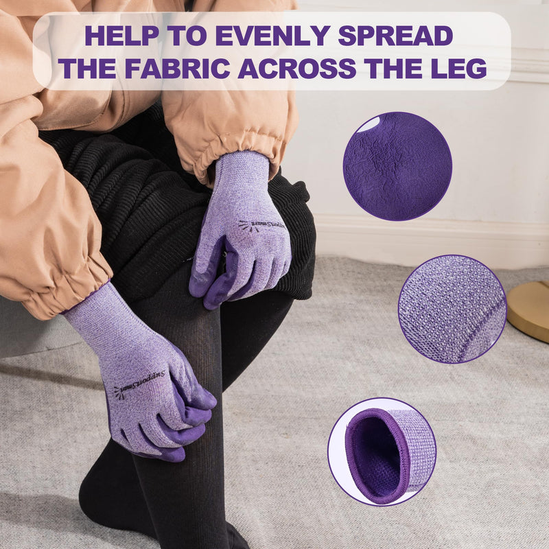 [Australia] - Donning Gloves for Compression Stockings - Tear-Resistant, Reusable, Lining Latex-Free - Easy Donning & Doffing for Compression Socks, Knee-Highs & Thigh-Highs - Purple, 1 Pair (XS-L) 