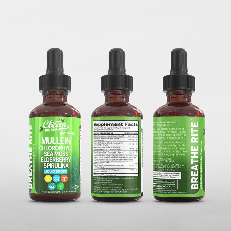 [Australia] - Clean Nutra Mullein Drops for Lungs Organic Chlorophyll Liquid Irish Sea Moss, Spirulina, Licorice, Tart Cherry Lobelia, Motherwort & Elderberry Mullein Leaf Extract Tincture Men Women Supplement 