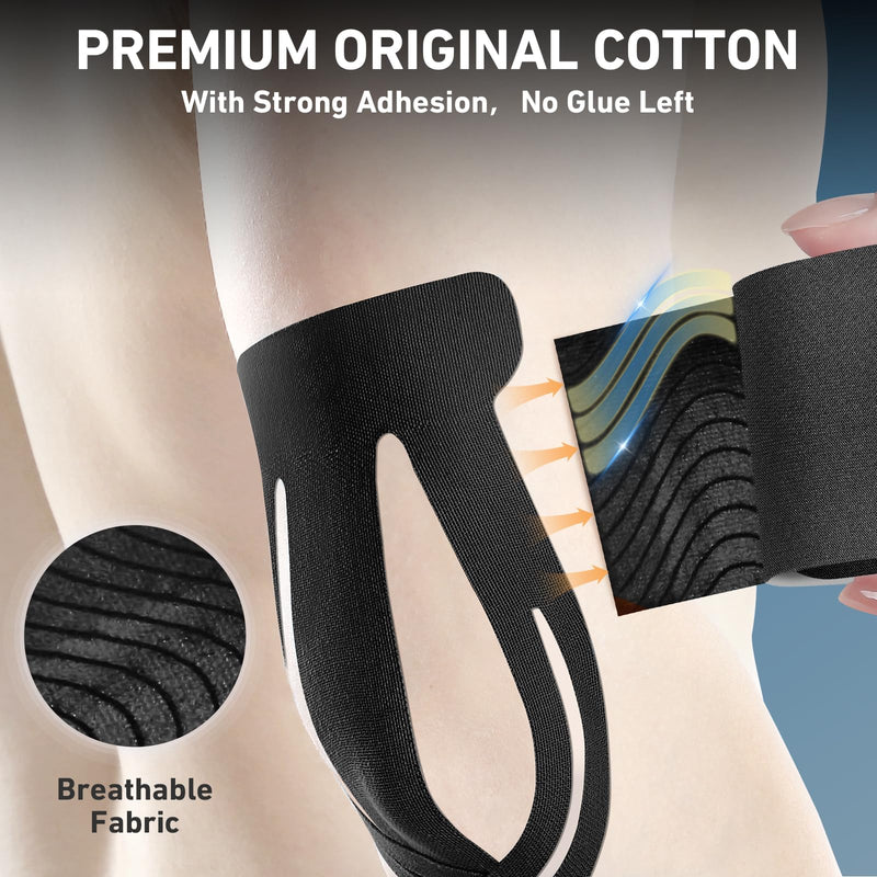 [Australia] - 12 Count Kinesiology Tape for Elbow, Pre-Cut Waterproof KTquick Elbow Tape for Elbow Pain Relief Pre Cut, Original Cotton Athletic Tape, Durable Knee Tape for Sports and Long-Lasting Support (Black) Black 