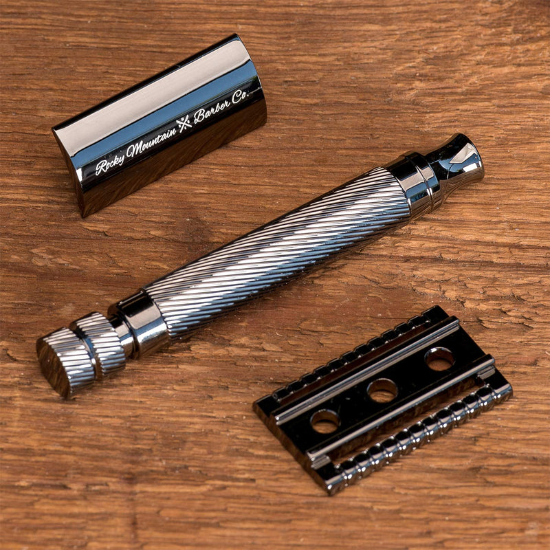 [Australia] - Men's Double Edge Safety Razor - Premium, Heavy Duty Safety Razor, 3 Piece Closed Comb Design For a Closer Shave - Made with Brass & Metal Finish by Rocky Mountain Barber Company 