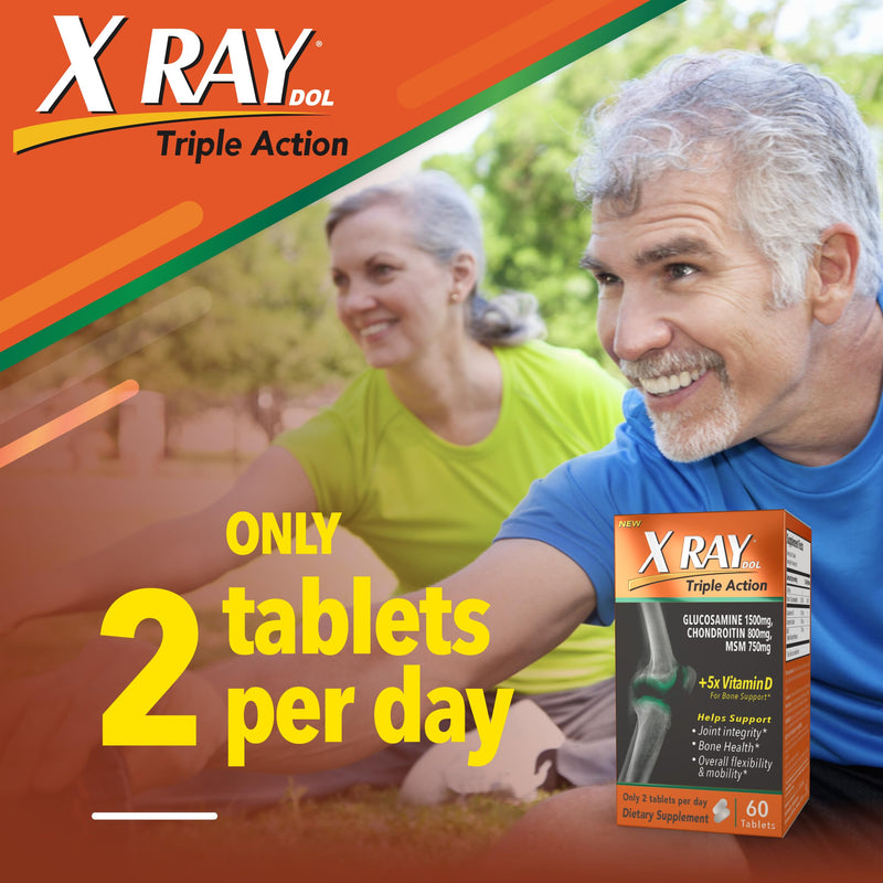 [Australia] - X Ray Dol Triple Action Glucosamine Chondroitin Joint Support Supplement, with MSM & 5X Vitamin D, Knee & Hip, Supports Bone Health, Flexibility & Mobility, Adults & Seniors, 60 Count, 1-Pack 60 Count (Pack of 1) 