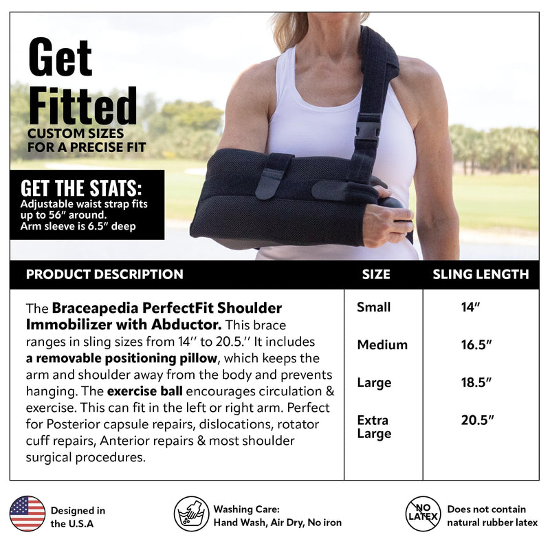 [Australia] - PerfectFit Arm Sling Shoulder Immobilizer with Abductor, Medical Grade Support Brace, Rotator Cuff or Surgery Recovery Sling, Shoulder Brace for Men and Women, Small, Black 