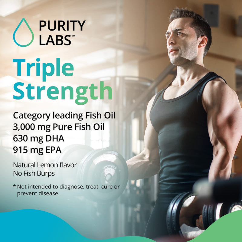 [Australia] - Purity Labs Omega 3 Fish Oil 3000mg – DHA & EPA Omega 3 Fatty Acid Supplements to support Heart and Brain Health - Immune Support Supplement - 180 Softgels (60 Servings) 1 