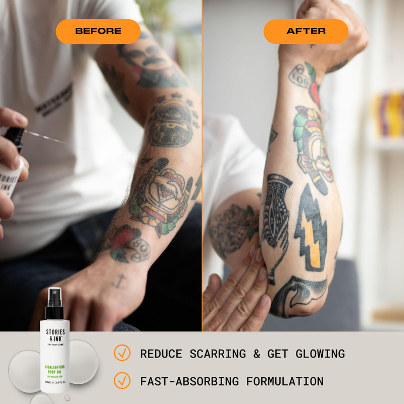 [Australia] - Stories & Ink Tattoo Care | HIGHLIGHTING BODY OIL for healed skin - Refreshes Faded Tattoos for Instant Tattoo Glow, 100 mL / 3.4 Fl Oz 