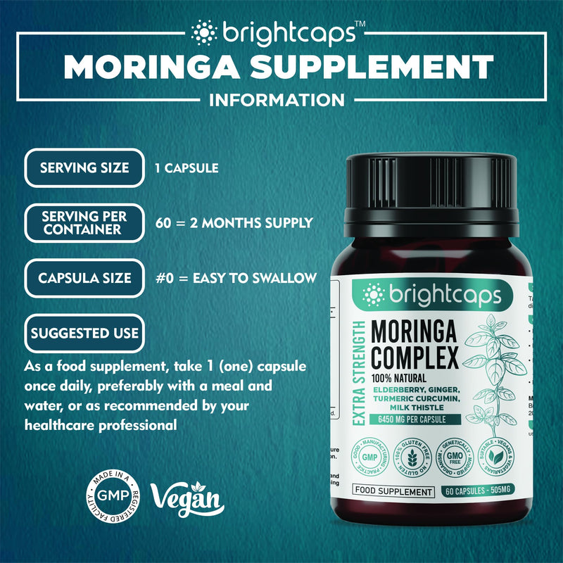 Moringa Complex - 3000mg Moringa Powder with Turmeric, Elderberry, Cranberry | Proprietary Blend with Vitamins, Antioxidants & Amino Acid - Immune Health Support | Non-GMO, Gluten Free, 60 Vegan Caps