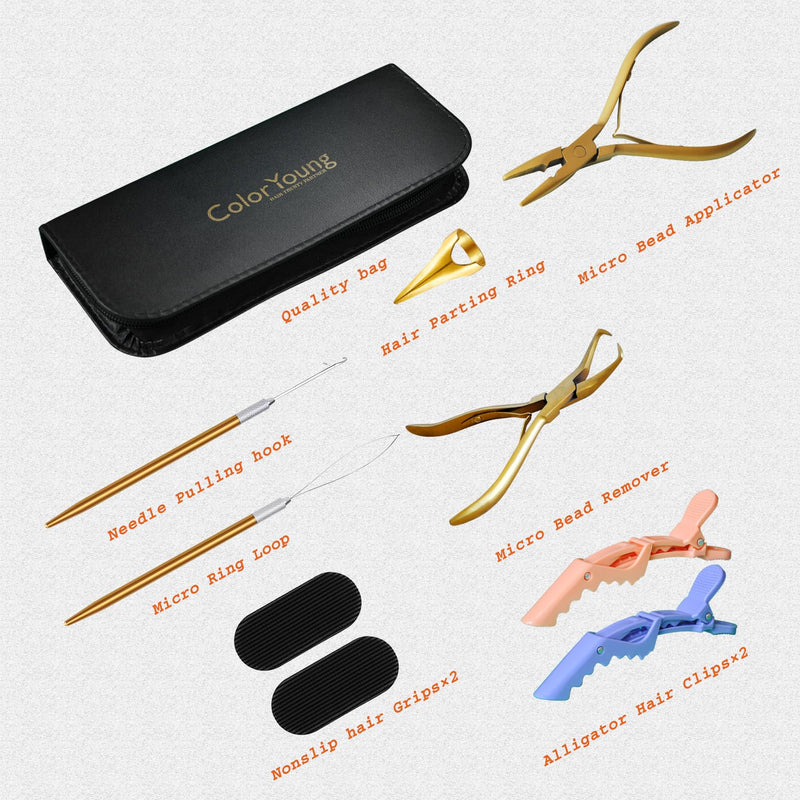 Microlink Tool Kit Micro Bead Hair Extensions Pliers Kits Hair Extension Bead Closer and Remover Pliers For Hair Extensions(Light Gold) Light Gold