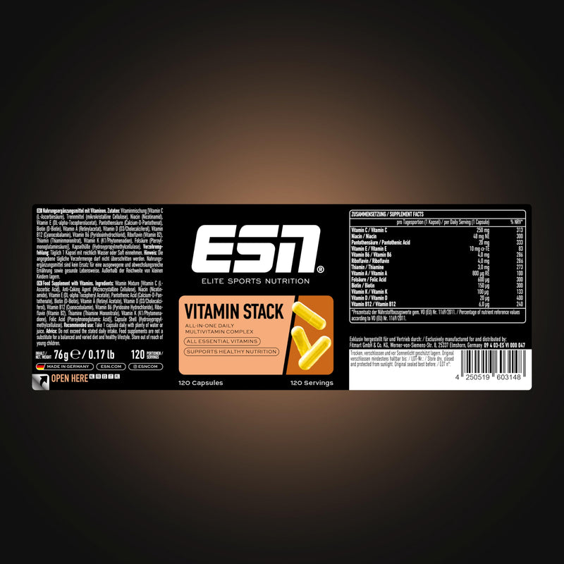ESN Vitamin Stack, 120 Capsules with All Essentials Vitamins - Laboratory Tested, Made in Germany