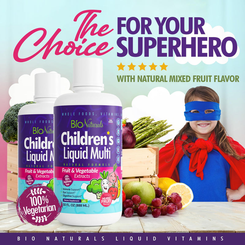 Children's Liquid Multivitamin & Immune Booster - Natural Supplement for Kids & Toddlers with Vitamins A B C D3 E, Fiber, Fruits & Vegetables - No Gluten, Sugar, Dairy, Soy - 30 oz