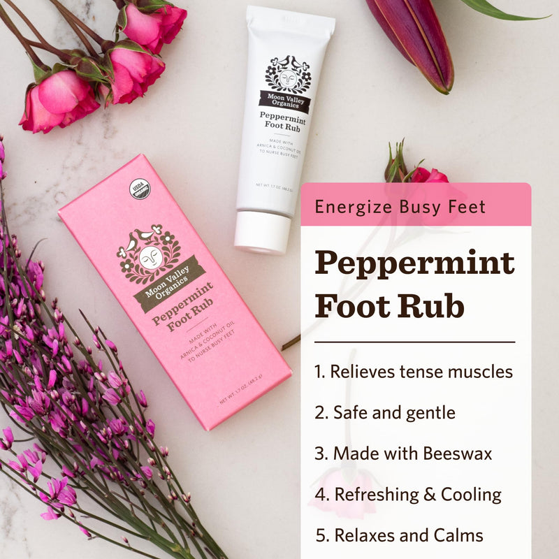 Moon Valley Organics Peppermint Foot Balm – Organic Cooling Foot Rub with Lavender, Arnica and Mint 1.7 Ounce