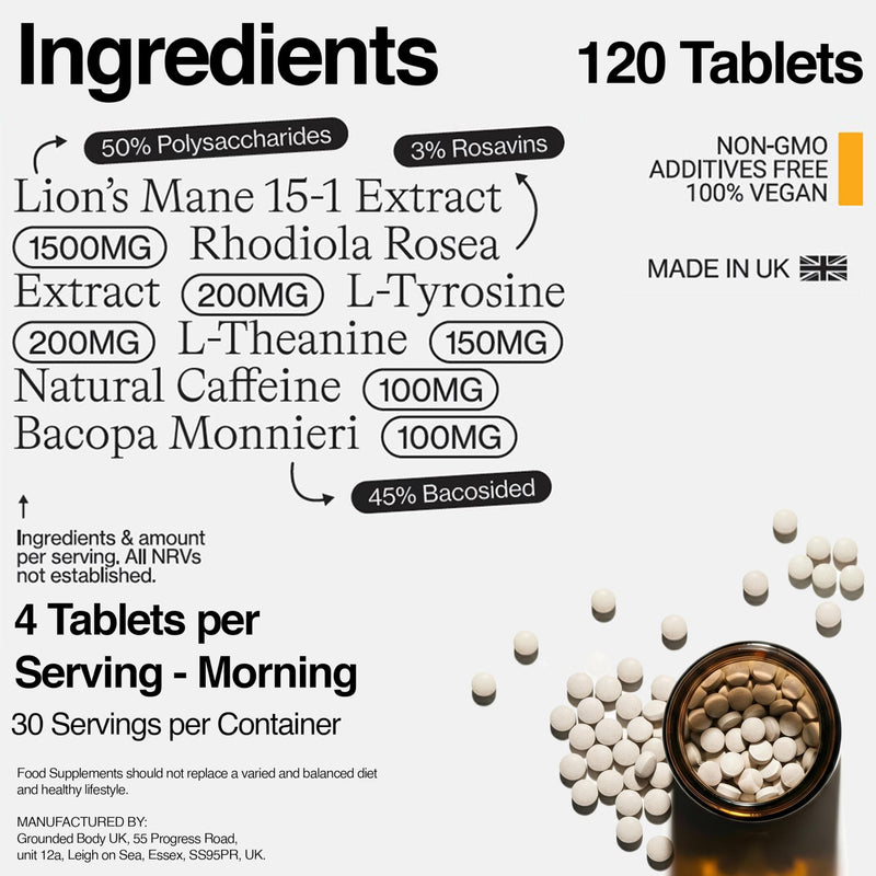 ØTHERS Focus+ Nootropic Supplement | Support Clarity, Energy & Mental Balance Without Jitters | Lion’s Mane 15:1, L-Theanine, Rhodiola Rosea, Bacopa Monnieri | 120 Micro Tablets | UK Made