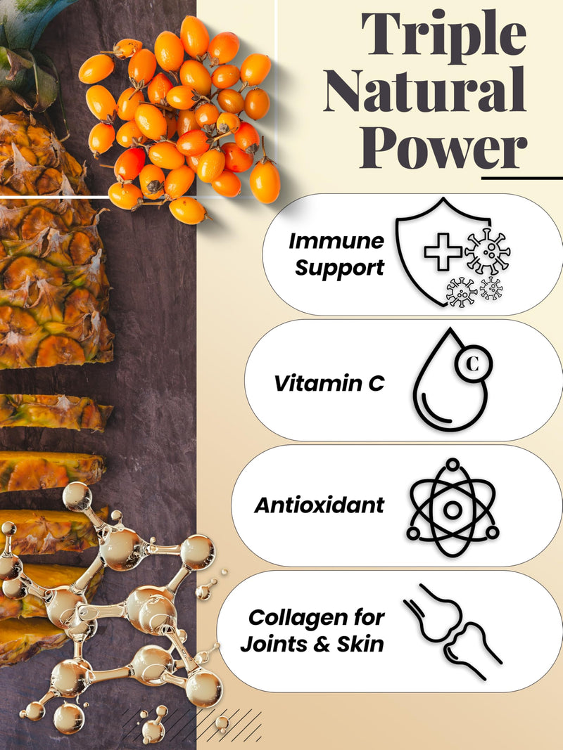 Collagen Bloom 90g – Better Then Freeze Dried Fruit - Concentrated Pineapple and sea Buckthorn Fruit Powder with Bovine Collagen - Low Temperature Drying – Preserving Natural enzymes