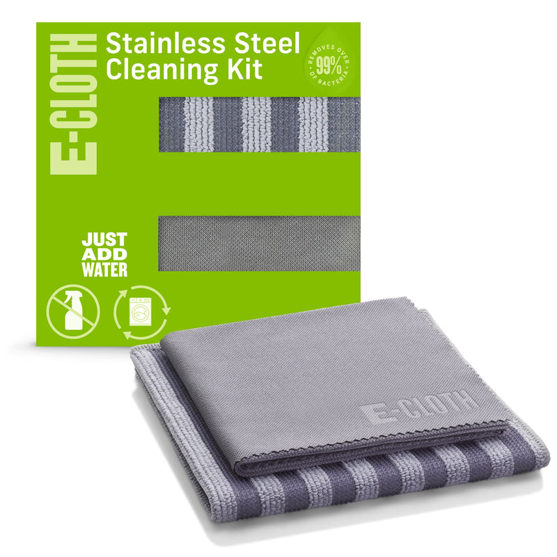 E-Cloth Stainless Steel Microfiber Cleaning Cloth Kit - Stainless Steel Cleaner for Appliances, Oven, Stove, & More - Microfiber Towels for Cars - Reusable Cloths for Cleaning New Version Cleaning & Polishing Set