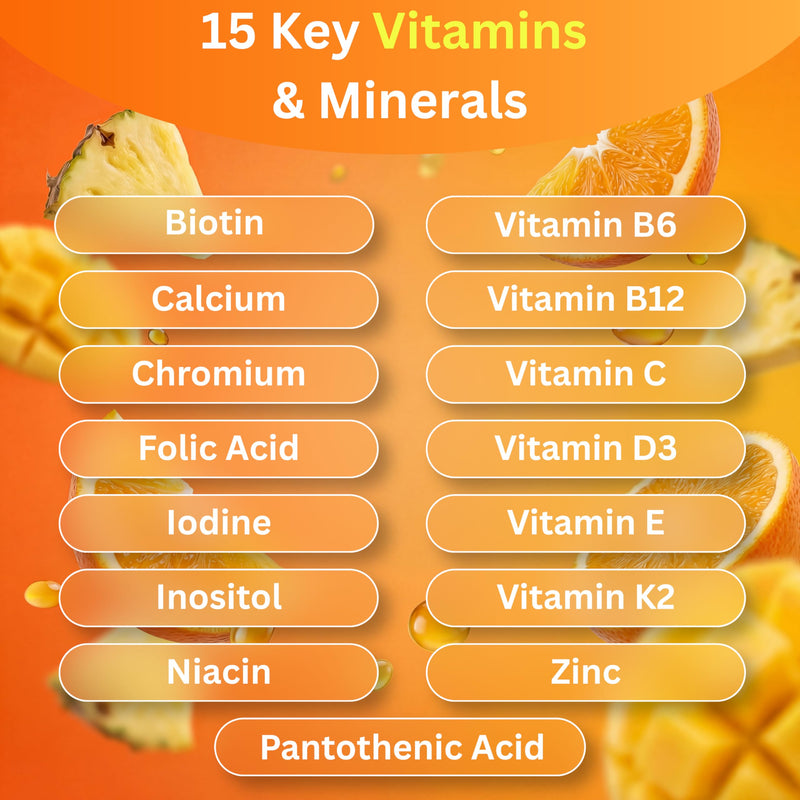 Multivitamin Gummies Women & Men, 60 Vegan Gummies, Sugar Free | Adult Multivitamin Gummies, 15-in-1 Multivitamins and Minerals, Chewable, Multi Vitamin Gummies Mango Flavour, 1 Month Supply