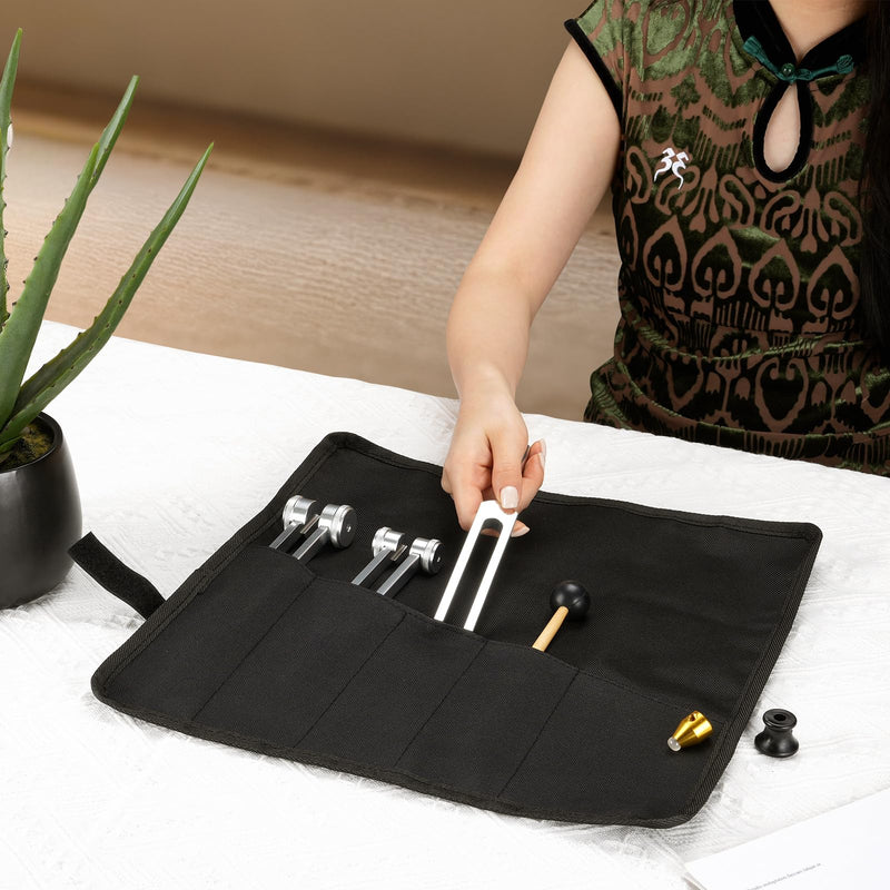 [Australia] - Tuning Forks for Healing Set (128Hz, 256Hz, 512Hz), with Percussion Hammer Mallet, Crystal Base & Storage Pouch, Sound Therapy Instrument for Chakra/Yoga/Meditation 