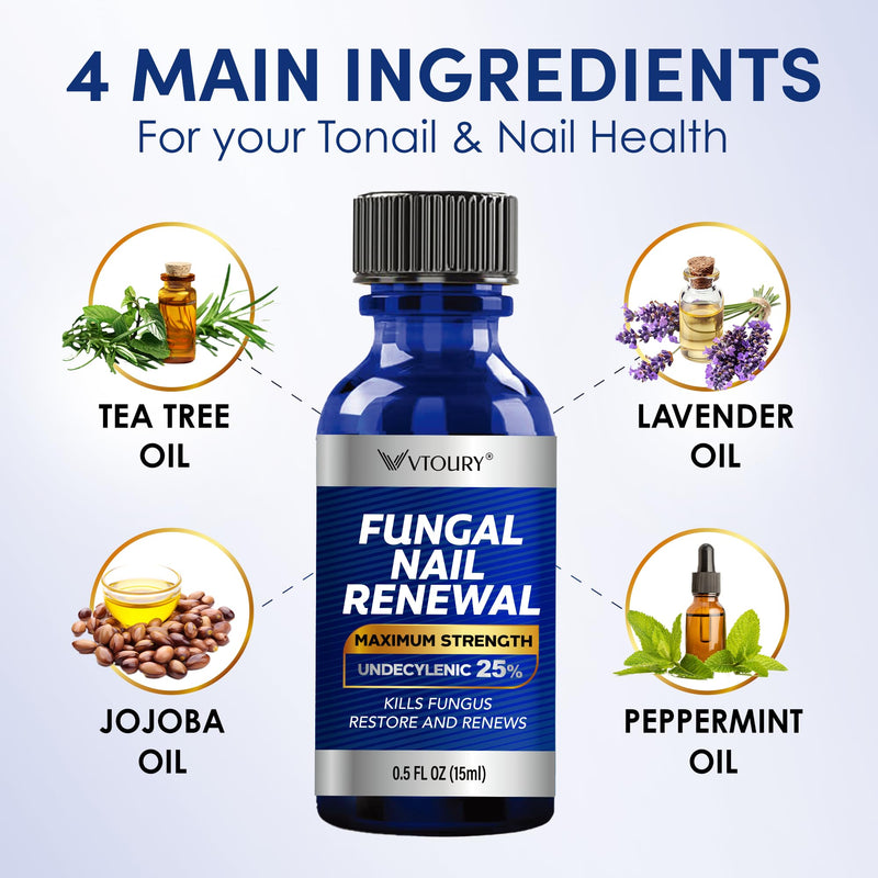 Toenail Fungus Treatment Extra Strength – VTROUY 2 Bottle Nail & Toe Solution with Undecylenic Acid 25% and Tea Tree Oil 15ml 2Pcs