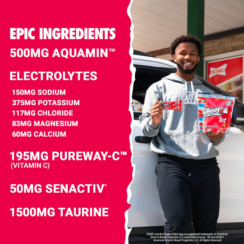 [Australia] - GHOST Hydration Packets, Sonic Cherry Limeade, 24 Sticks, Electrolyte Powder - Drink Mix Supplement with Magnesium, Potassium, Calcium, Vitamin C - Vegan Friendly, Free of Soy, Sugar & Gluten Sonic Cherry Limeade (24 Sticks) 