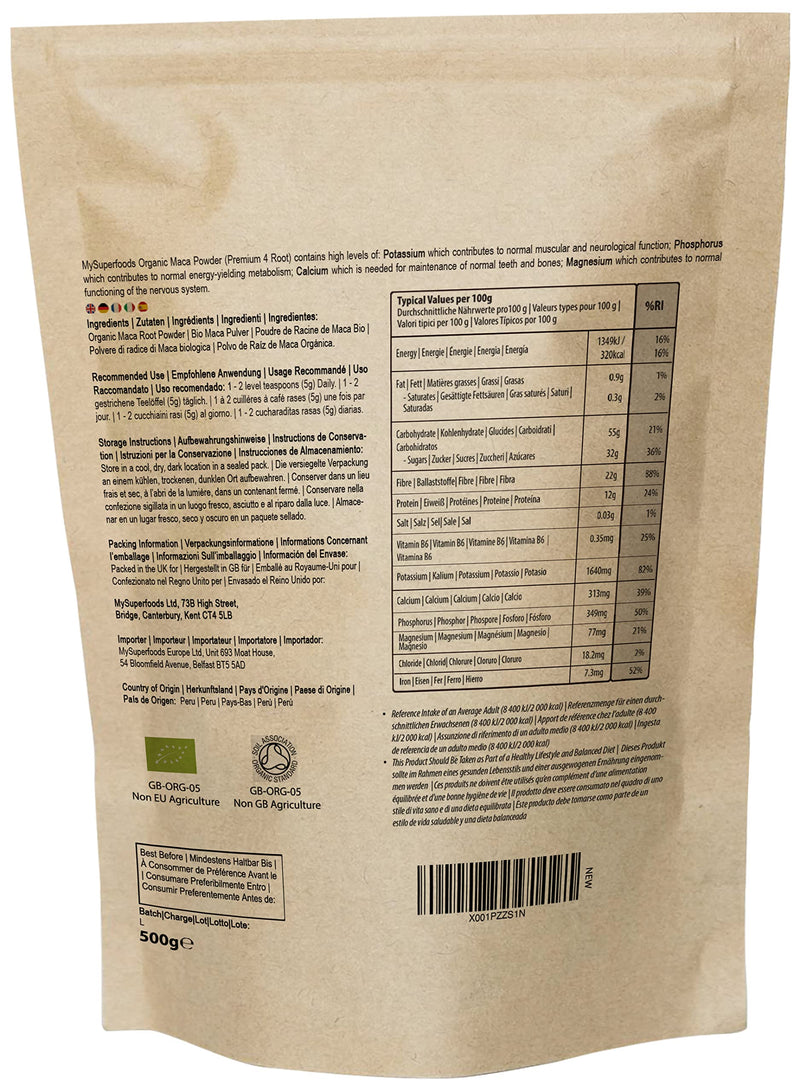 MySuperfoods Organic Maca Premium 4 Root Powder 500g 500 g (Pack of 1)