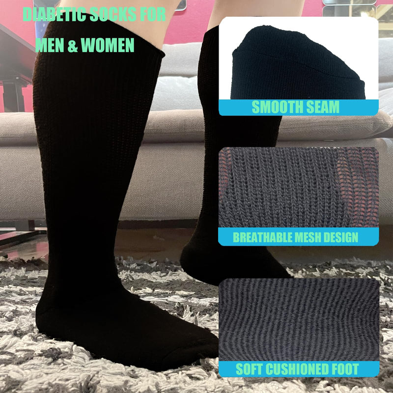 [Australia] - Diabetic Socks Extra Width Non Binding 3 Pairs Bariatric Sock Men Women Neuropathy Hospital Swollen Socks One Size Black-3pairs 