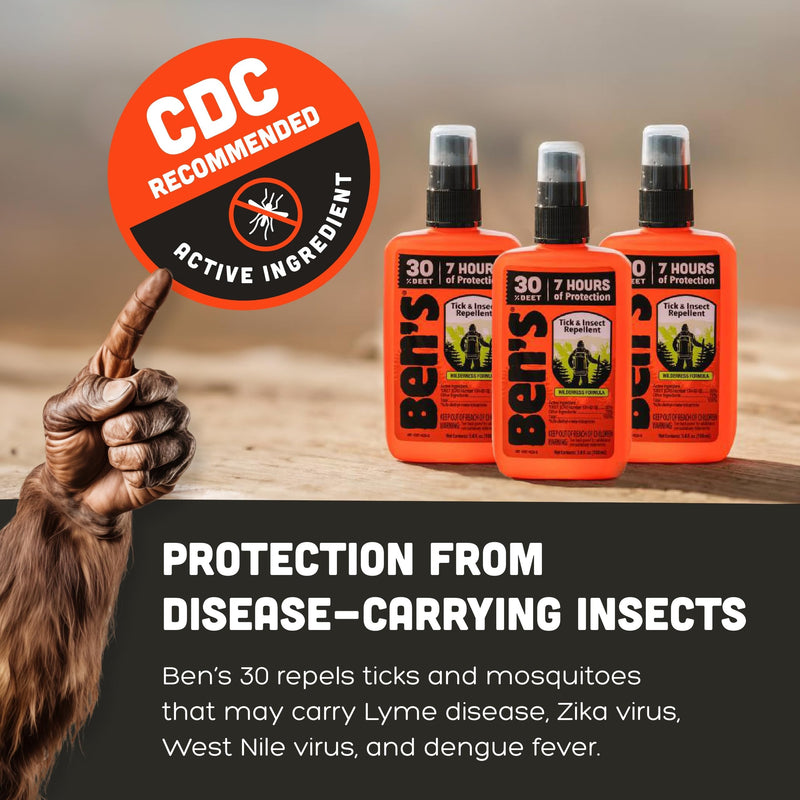 [Australia] - Ben's Tick & Insect Repellent - Travel Size Bug Spray with 30% DEET for Mosquitoes, Ticks & More - Up to 7 Hours of Protection - Fragrance-Free - 3.4 Fl Oz (4 Pack) 3.4 Ounce (4 Pack) 