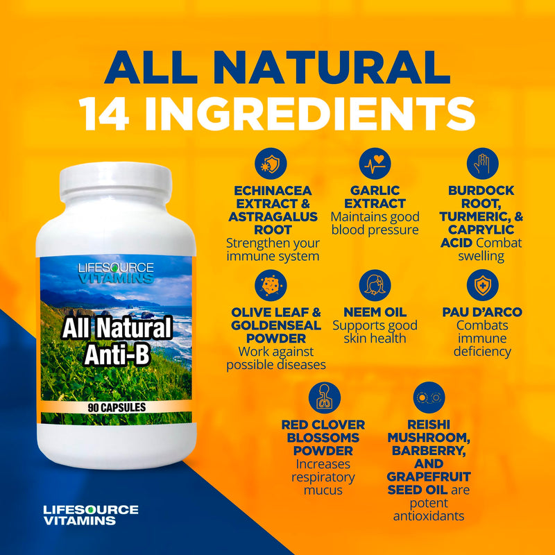 [Australia] - LifeSource Vitamins All Natural Anti-B for Immune Support, 14 All Natural Ingredient with Echinacea & Garlic Extract, 90 Immune Defense Capsules. 1 Count (Pack of 90) 