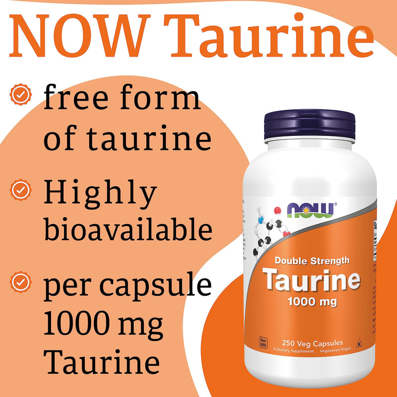 Now Foods, Double Strength Taurine, 1.000mg, 250 Vegan Capsules, Gluten Free, SOYA Free, Non-GMO, Vegetarian 250 Capsules