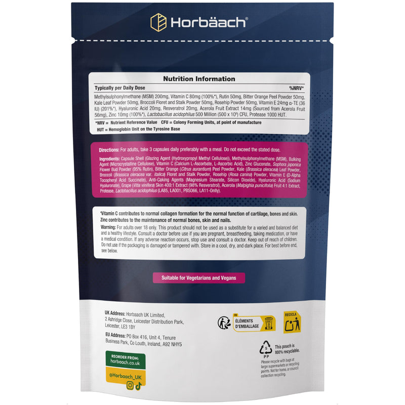 Vegan Collagen Supplements for Women & Men | with Hyaluronic Acid, Vitamin C, Zinc & More | Blend of 14 Nutrients Including 500 Million CFU Acidophilus | Collagen Support | 120 Capsules | by Horbaach