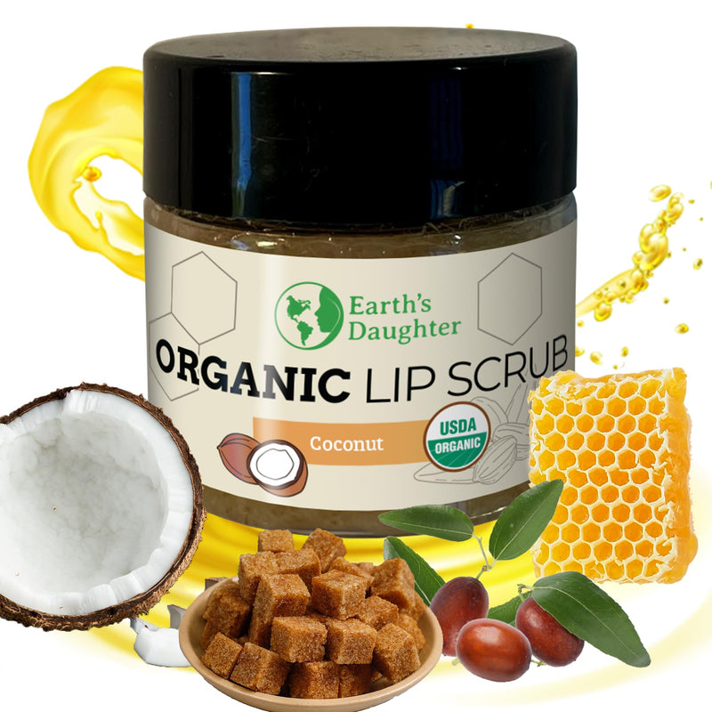 [Australia] - Earth's Daughter Organic Coconut Lip Scrub 0.7 oz - USDA Organic, Fair Trade, Sugar, Jojoba Oil, Beeswax, Coconut Oil, Calendula Extract Lip Scrub Coconut 