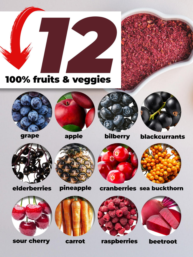 Immunextra Kids 90g – Better Then Freeze Dried Fruit and Veggie - Concentrated Powder with Extra Raspberry - Low Temperature Drying – Preserving Natural enzymes, Rich in antioxidants