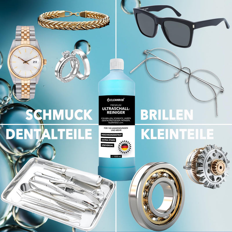 [Australia] - Premium ultrasonic cleaner concentrate 1L I cleaning glasses, jewelry, watches, dentures I ultrasonic bath suitable for all ultrasonic devices I silver jewelry cleaner 