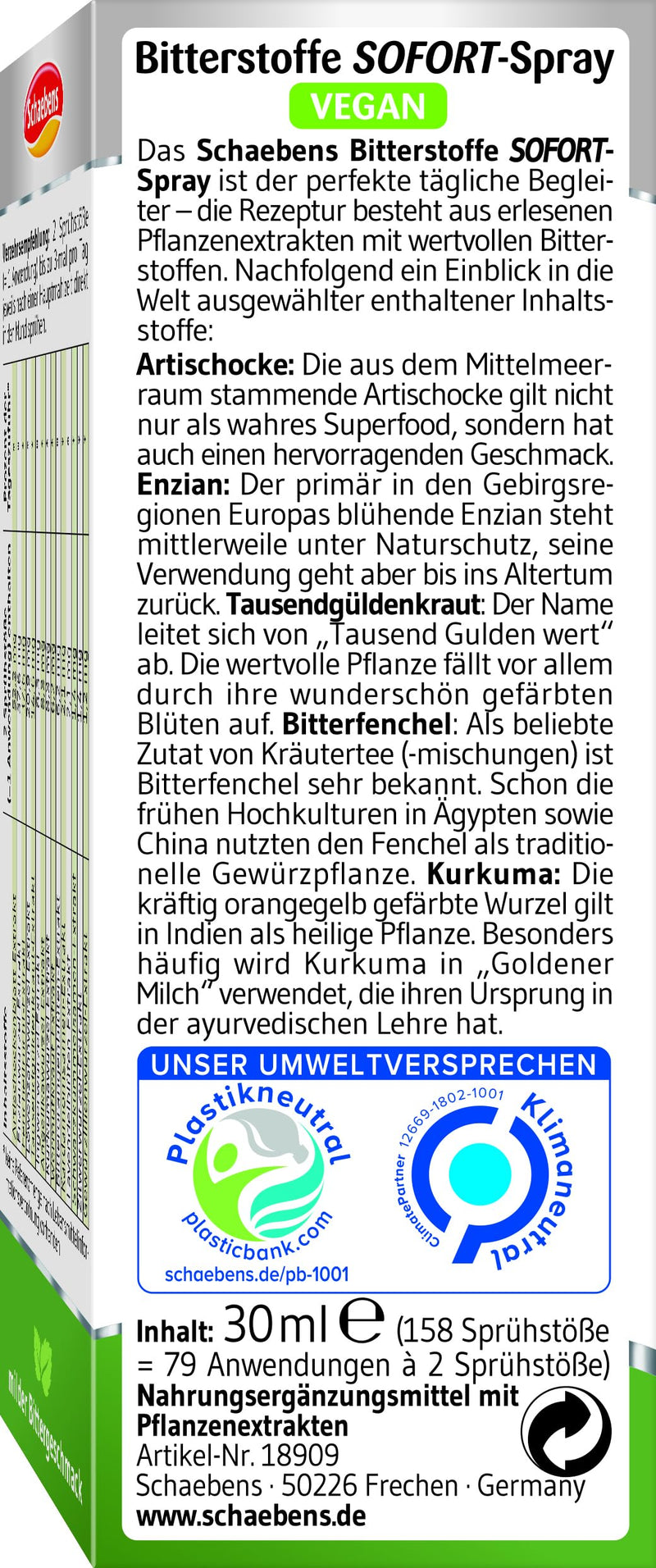 [Australia] - Schaebens bitter substances IMMEDIATE spray 15-fold plant power for stomach and intestinal function - mild (alcohol-free) 30 ml 