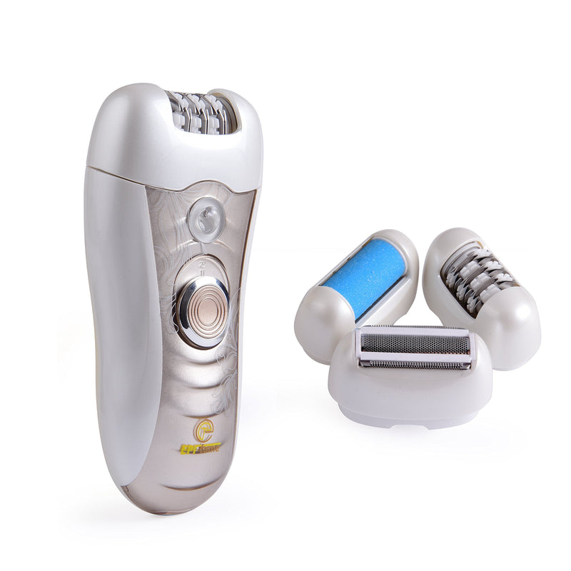 [Australia] - Epitome 3 in 1 Lady Wet or Dry Rechargeable Hair Removal Kit (Trimmer, Epilator, Callus Remover) with 2 Mode Power Switch, LED Hair Shaver for Arm, Underarm & Legs (Gold) 