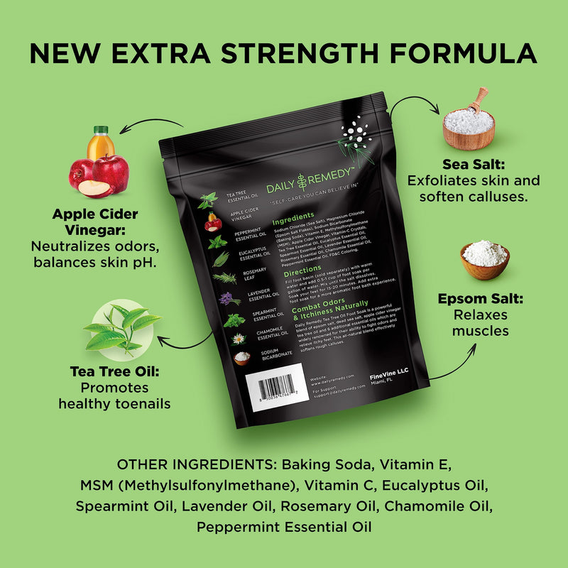 [Australia] - DAILY REMEDY EXTRA STRENGTH Tea Tree Oil Foot Soak w/ Epsom Salt Made in USA Toenails，Athlete's Foot，Itchy Feet，Stubborn Smelly Foot Odor，Pedicure Calluses & Soothes Sore Tired Achy Feet 16 oz，Black Tea Tree Oil w/ Apple Cider Vinegar 1 Pound (Pack of 1) 