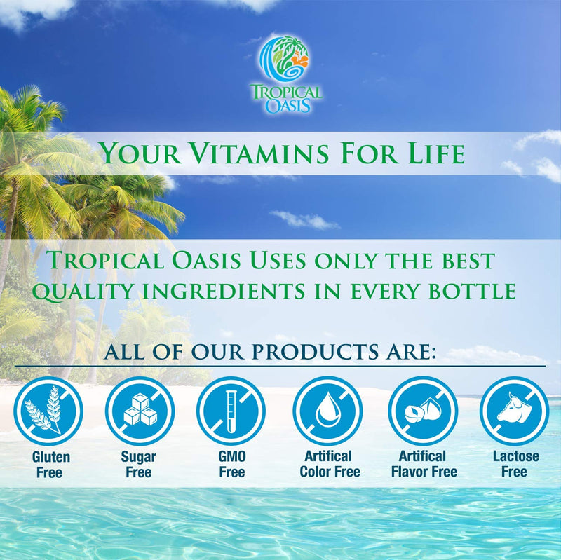Tropical Oasis Mega Plus - Liquid Multivitamin and Mineral Supplement – Includes 85 Vitamins & Minerals, 20 Amino Acids + CoQ10, Grape Seed Extract & Organic Aloe Vera - 32oz, 32 Servings, 33460