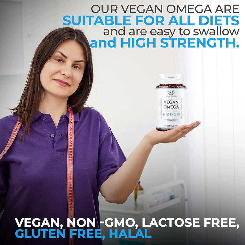 Vegan Omega 3 6 9, DHA & EPA Oil - 1000mg - 4 Month Supply 120 Soft gels - Naturaly sourced Algae Oil - High Strength