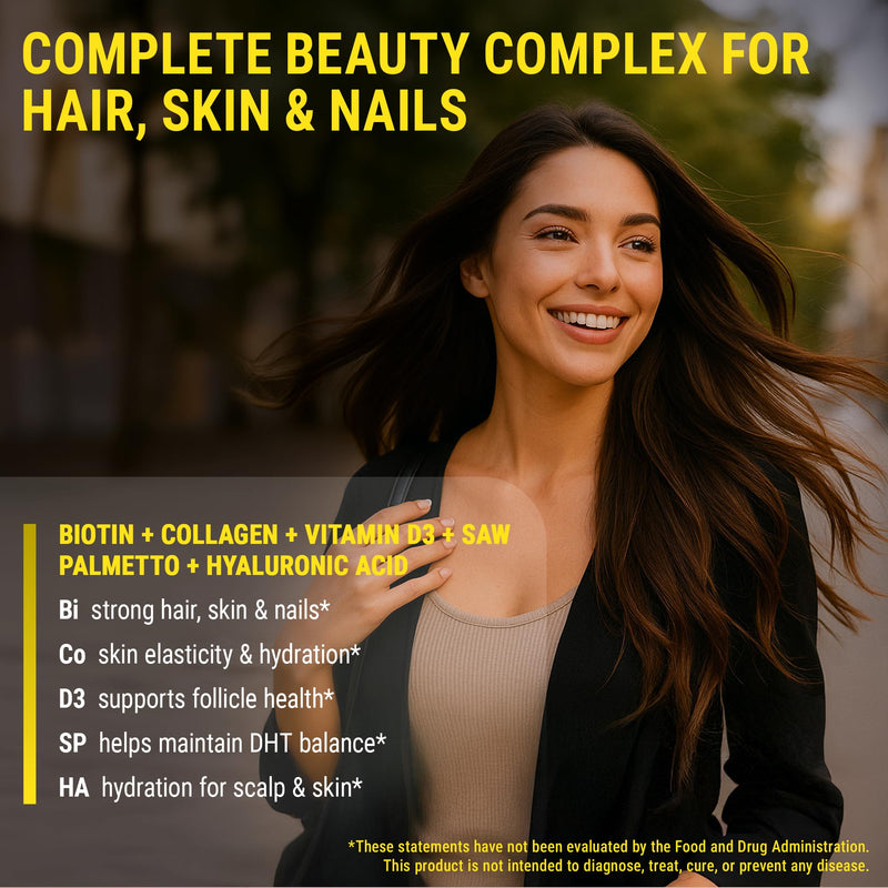 New Elements Biotin Gummies with Collagen Vitamin D3 Saw Palmetto & Hyaluronic Acid for Hair Skin and Nails, Hair Growth Supplement for Men & Women | Non-GMO | Gluten-Free | Natural Pineapple Flavor 60 Count (Pack of 1)