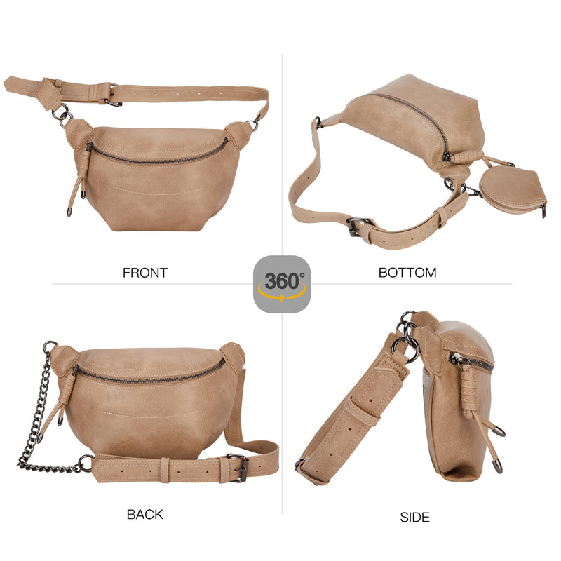 Fanny Packs Waist Bag for Women-Fashion Crossbody Bags Chest Purses Belt Bag with 2 Adjustable Strap (B-Apricot) B-khaki