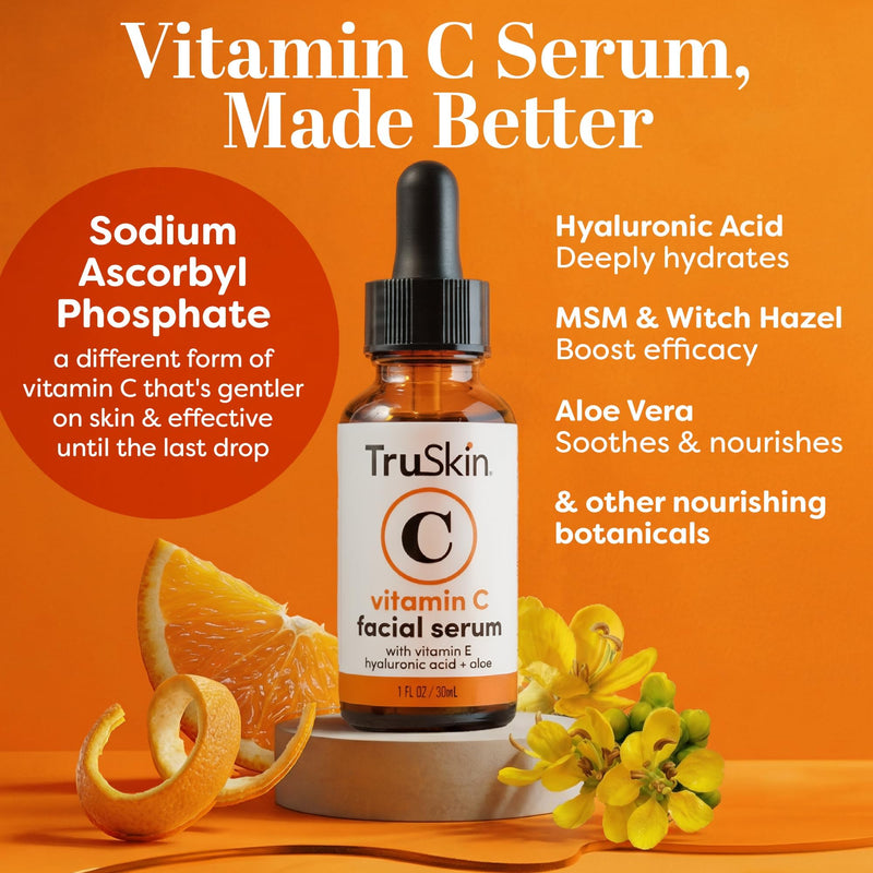 TruSkin Brightening Vitamin C Serum for Face with Hyaluronic Acid, 2 fl oz | Anti aging face serum with Vitamin E to improve the look of dark spots, fine lines, skin tone & support radiant-looking skin 2 Fl Oz (Pack of 1)