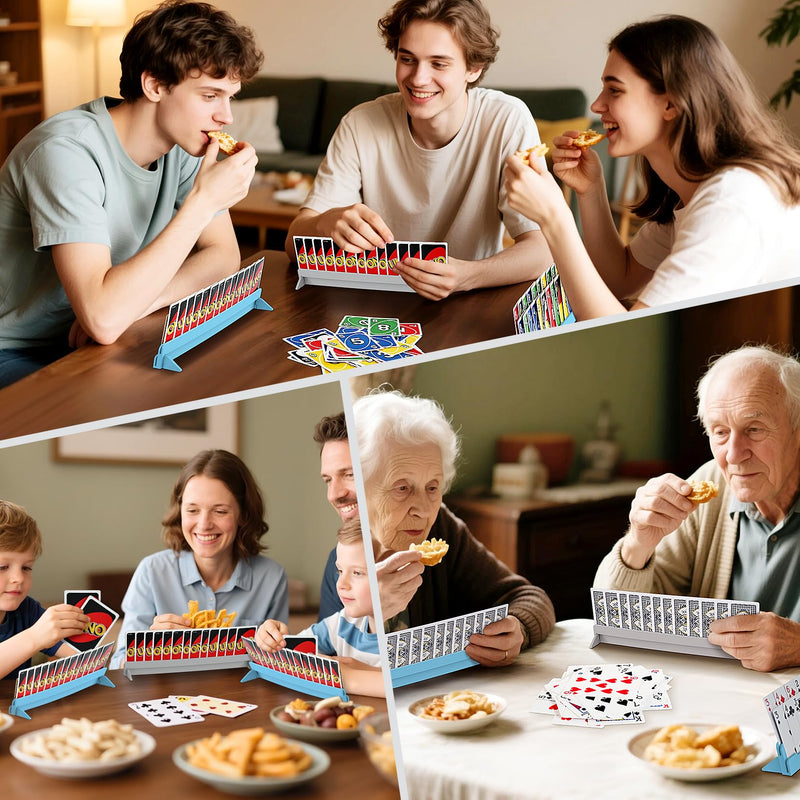 [Australia] - Set of 4 Playing Cards Holders for Seniors Adults ‚Äì Multi-layer Holders with Foldable Stand for Elderly or Little Hands Playing Cards Game Bridge Canasta Strategy Foot and Hand UNO, Blue + Grey 2 Blue + 2 Grey 