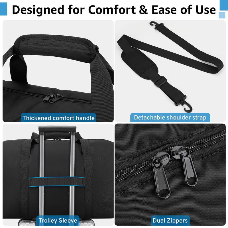 Carry On Luggage 22x14x9 Airline Approved, 45L Gym Duffle Bag for Travel | Lightweight Travel Duffel Bags with Shoe Compartment, Carry on Weekender Overnight Duffle Bag for Men Women, Black