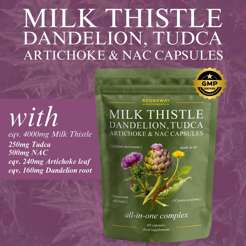 Liver Detox and Repair Supplement with Milk Thistle High Strength with Dandelion Root, Tudca, Artichoke & NAC Supplement | 60 Capsules | Made in UK by Roundway Supplements