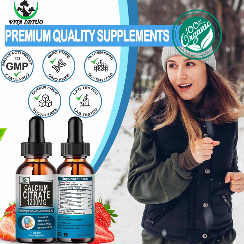 [Australia] - Calcium Citrate Supplement,1200mg Calcium with Vitamin D3 Drops for Bone,Teeth,Colon,Cardiovascular Health,High Absorption Liquid Calcium Magnesium Citrate 400mg Plus Zinc Vitamin K2,Vegan,30 Servings 