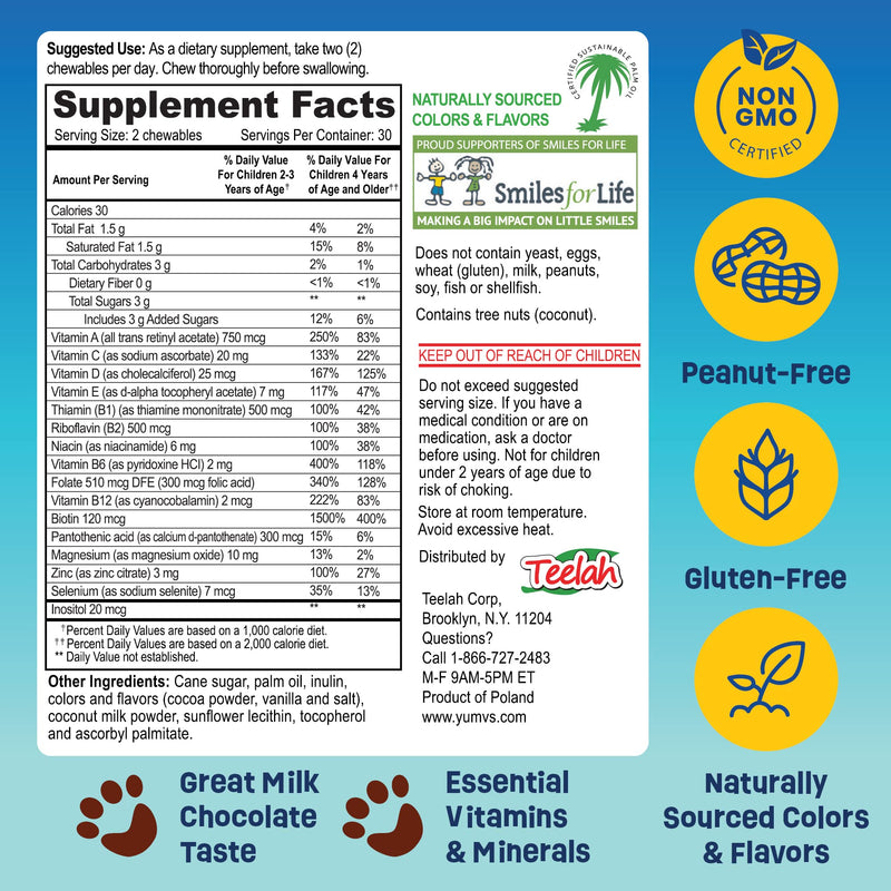 [Australia] - YUM-V'S - Kids Multivitamin Chewable Chocolate Bears - Multivitamin for Kids Supplement - 16 Vitamins & Minerals - Vitamins Including D, Zinc, C, B Complex & More, 60 Count Pack of 1 Chocolate 60 Count (Pack of 1) 