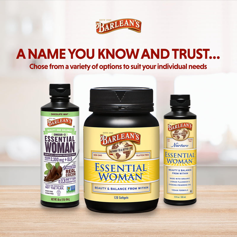 [Australia] - Barlean's Essential Woman Chocolate Mint Liquid Supplement from Flaxseed, Evening Primrose Oil & Soy Isoflavones, Omega 3 6 9 and GLA, Hormonal Balance & Healthy Hair and Skin, 16 oz Chocolate Mint - 16 oz 