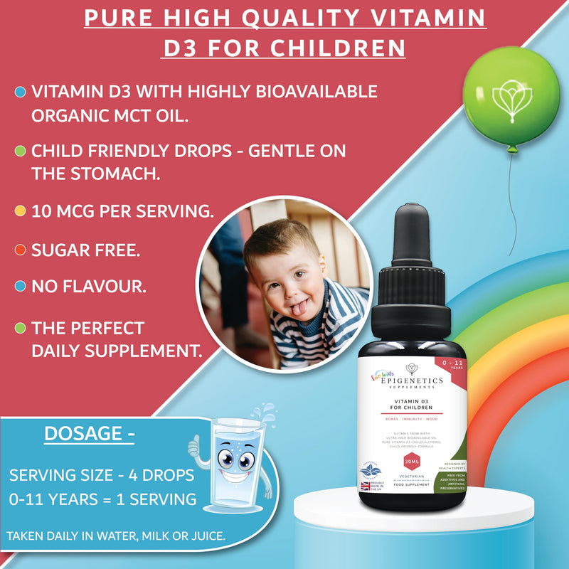 Baby Vitamin D Drops for Newborn, Kids, Toddler, & Children | 200 Servings | 30ml Vitamin D3 Immunity Supplement 0-11 Years | Sugar Free & Unflavoured | UK Made Vegetarian Liquid