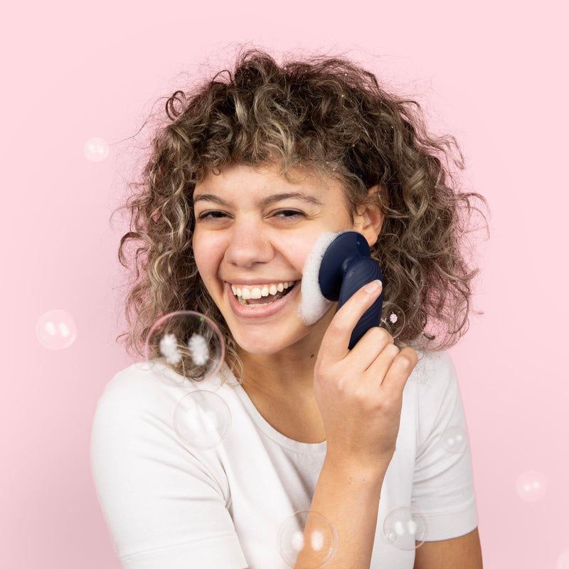 SoniGlow Silicone Facial Cleansing Brush – Electric Vibrating Skincare Scrubber Tool for Deep Pore Cleansing, Gentle Massage, Makeup Removal, Waterproof and Rechargeable (Navy) Navy Blue