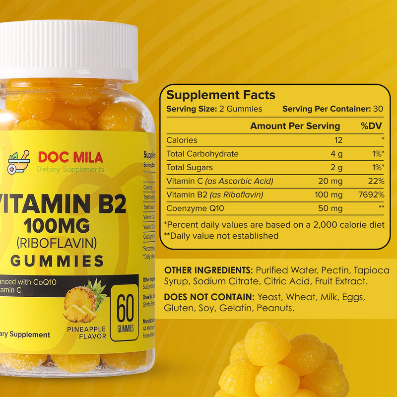 Vitamin B2 100mg Gummies for Adults and Kids - Riboflavin 100 mg Gummy - VIT B2 Supplements