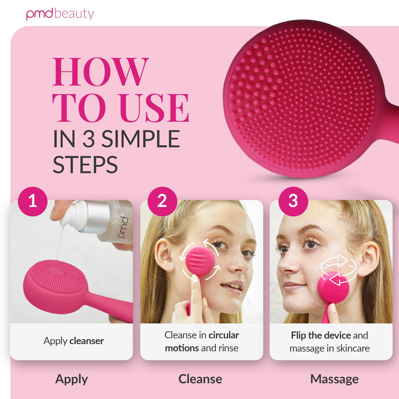 PMD Clean - Smart Facial Cleansing Device with Silicone Brush & Anti-Aging Massager Pink